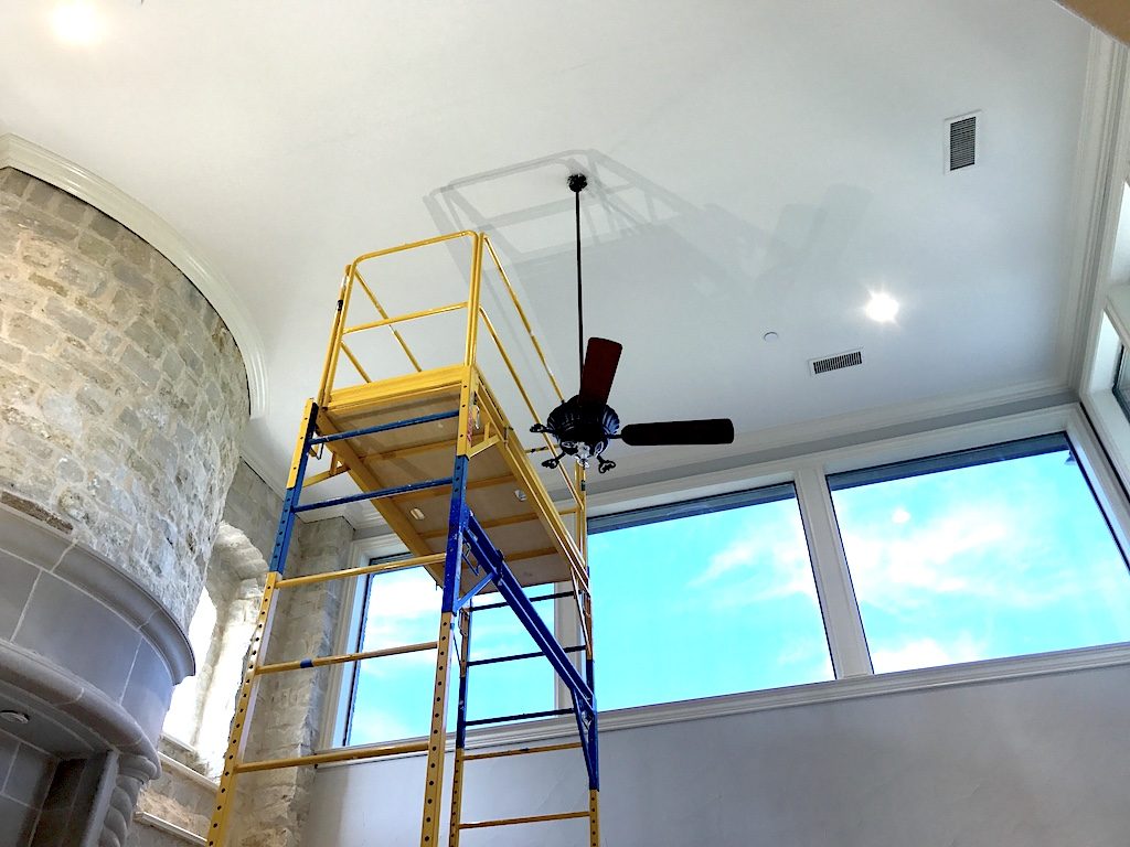 Scaffolding for interior painting. We use scaffolding to access high ceilings.