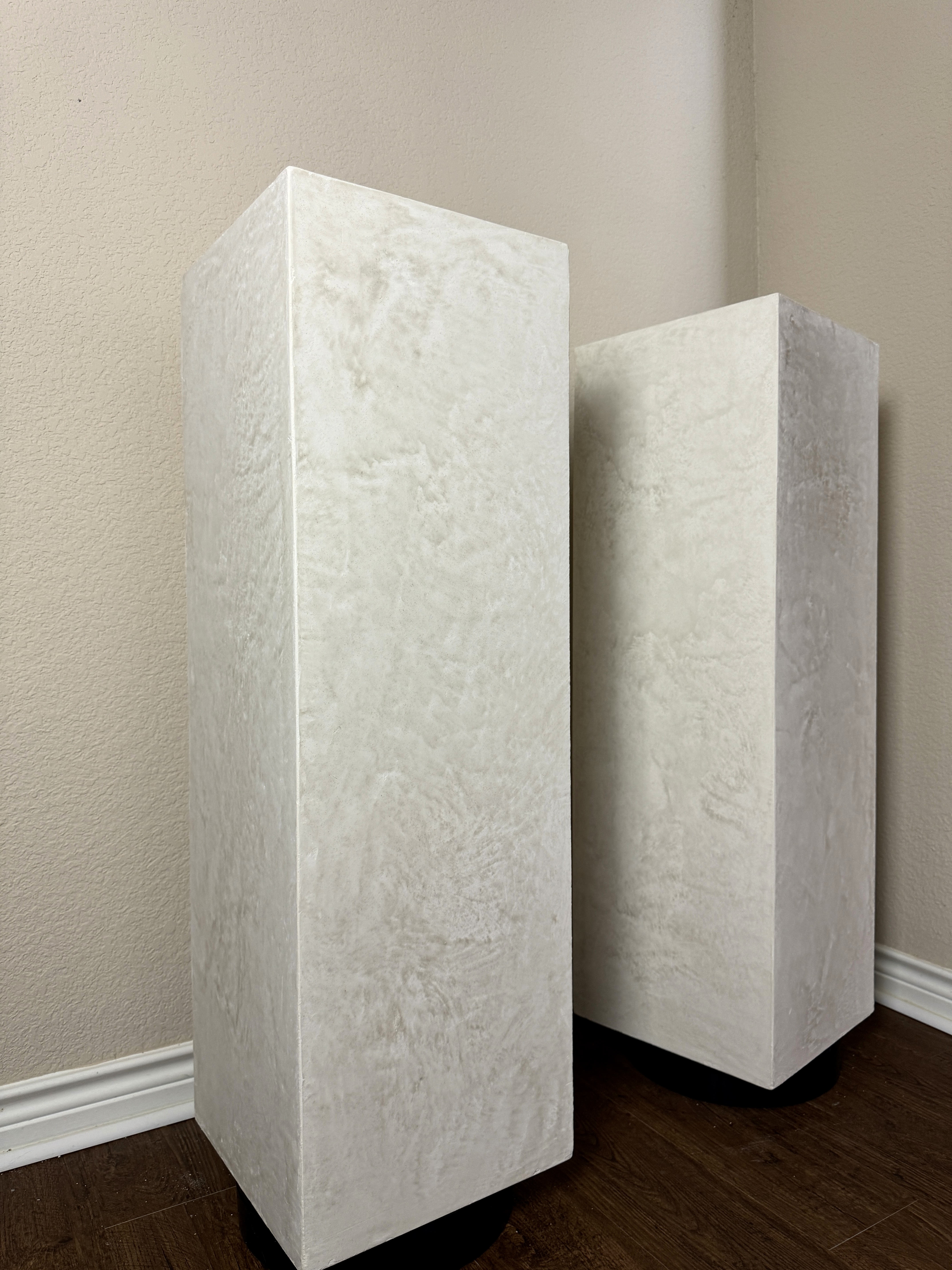Custom art pedestal handmade with Marmorino lime plaster finish